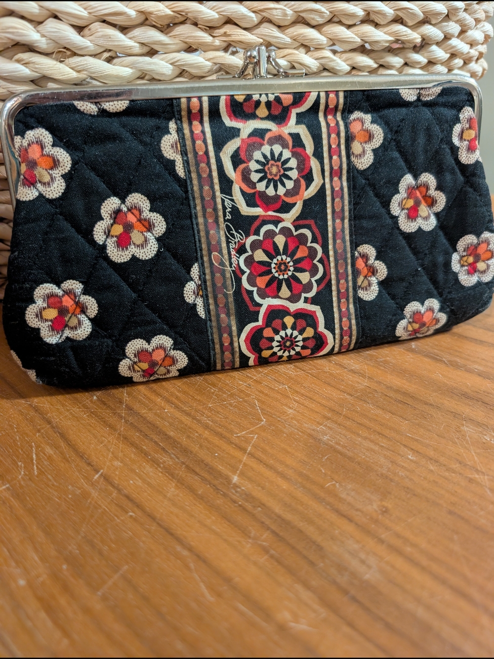 Vera Bradley Black Quilted Floral Clasp Wallet - Picture 2 of 8